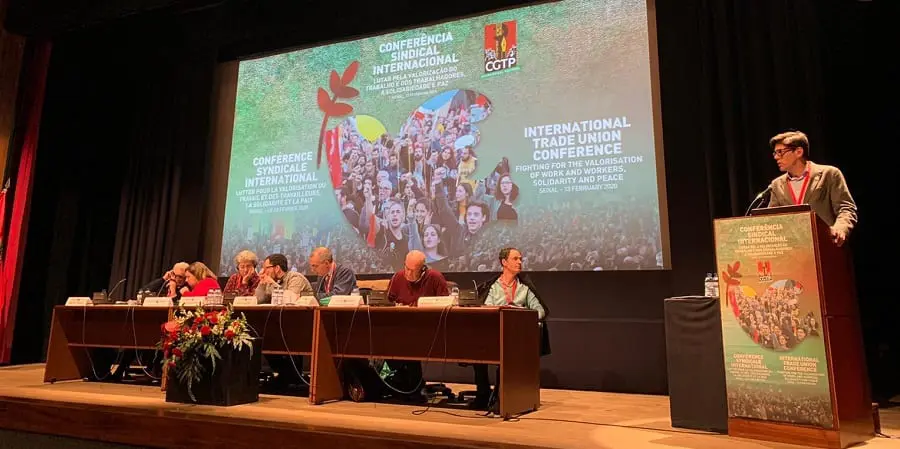 Joaquín Pérez interviene en el Congreso de la CGTP de Portugal