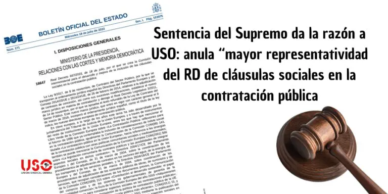 El Supremo respalda a USO contra el RD de cláusulas sociales de contratación pública