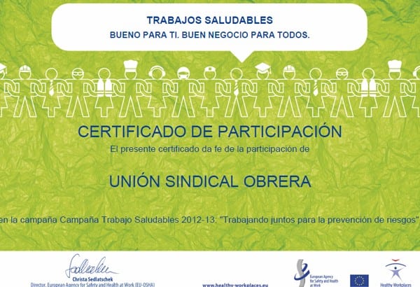 La USO participa en la campaña europea Trabajos Saludables 2013