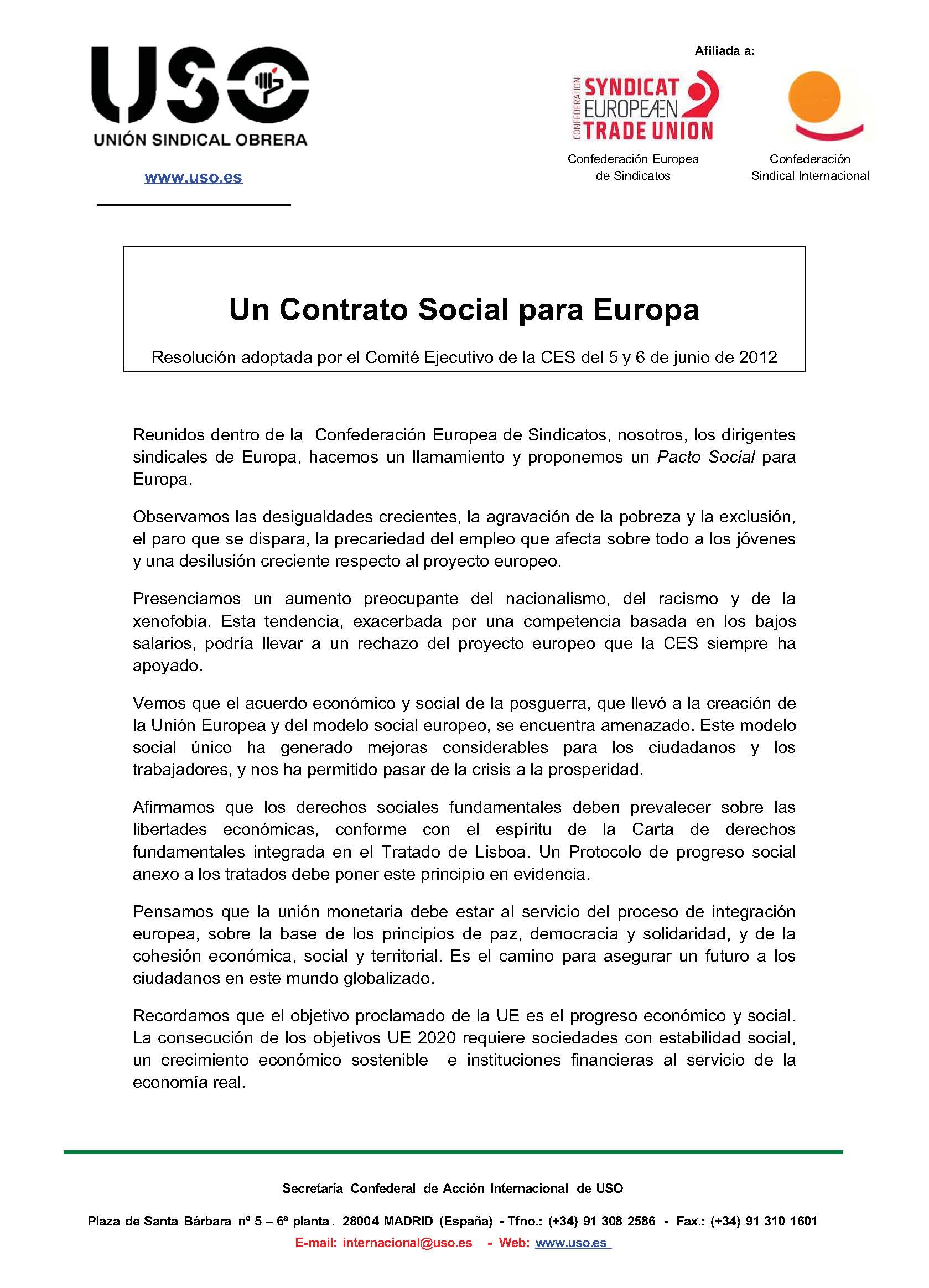 CES: un Contrato Social para Europa