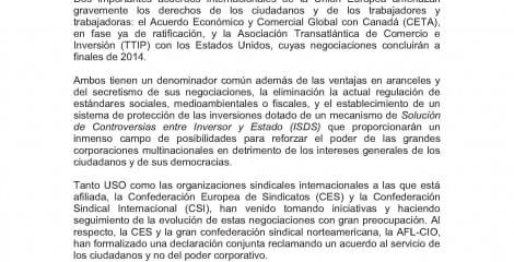 USO: rechazo a los tratados de libre comercio UE-EEUU y UE-Canadá USO: rechazo a los tratados de libre comercio UE-EEUU y UE-Canadá
