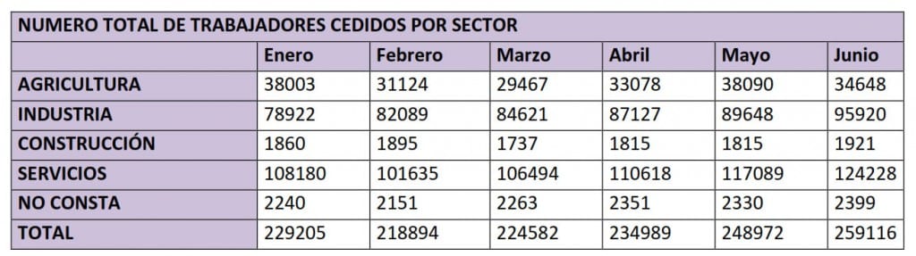 28A cedidos por sector