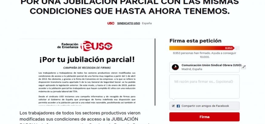 USO pone en marcha una recogida de firmas para recuperar la jubilación parcial