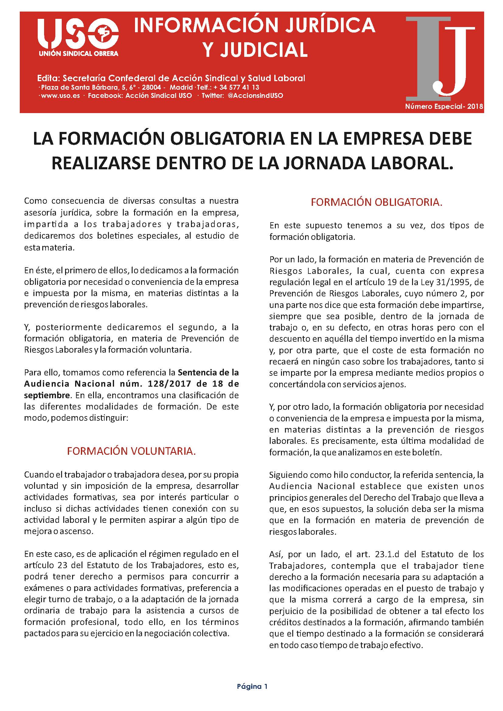 Información Jurídica Número Especial Formación obligatoria