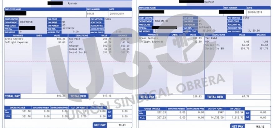 USO denuncia incumplimientos de Ryanair en nóminas, Seguridad Social y fiscalidad