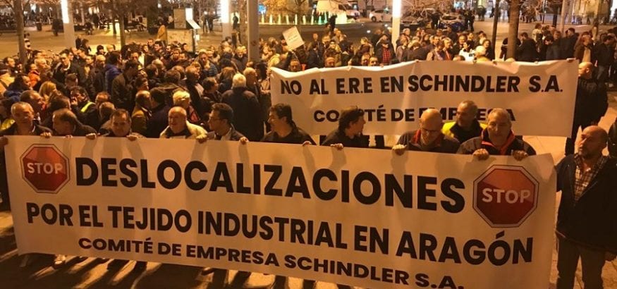 USO sale a las calles de Zaragoza con los trabajadores de Schindler para frenar el ERE