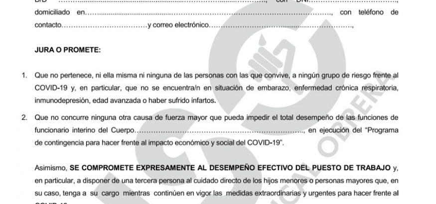 USO denuncia que el SEPE exige una declaración jurada de no estar contagiado por covid-19