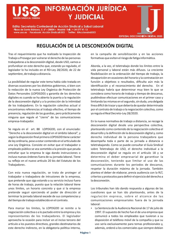 Boletín Información Jurídica. Especial desconexión digital