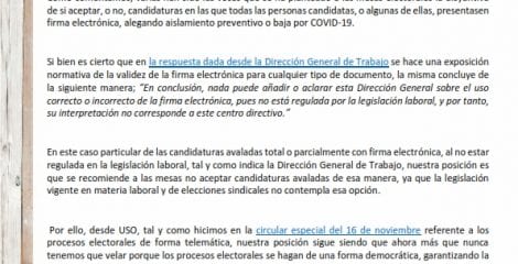 Circular 13. Respuesta de la Dirección General de Trabajo a la consulta sobre candidaturas avaladas con firma electrónica