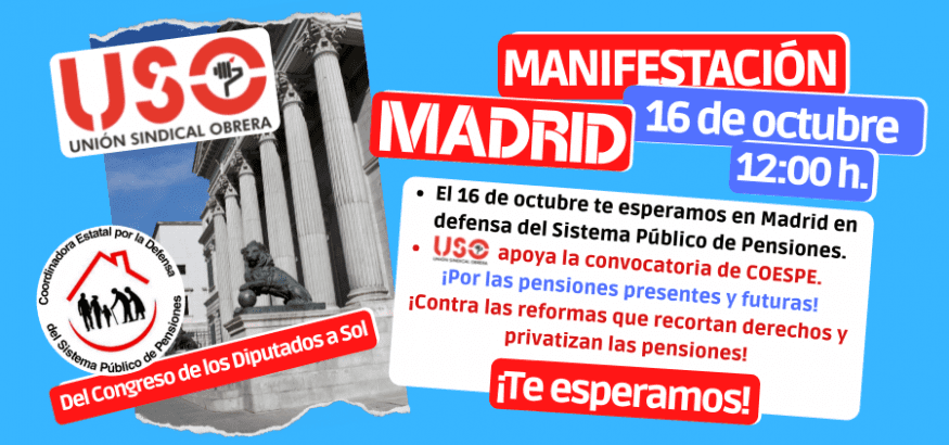 USO llama a participar en la manifestación de pensionistas del 16-O