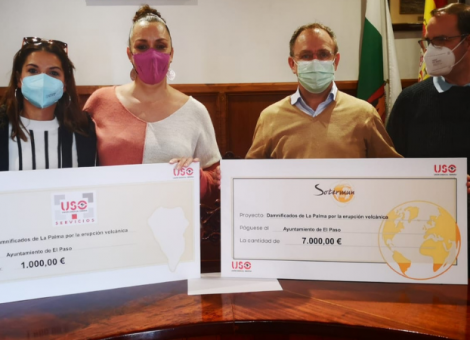 USO y Sotermun entregan a los damnificados de La Palma donaciones por 8.000 euros