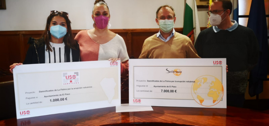 USO y Sotermun entregan a los damnificados de La Palma donaciones por 8.000 euros