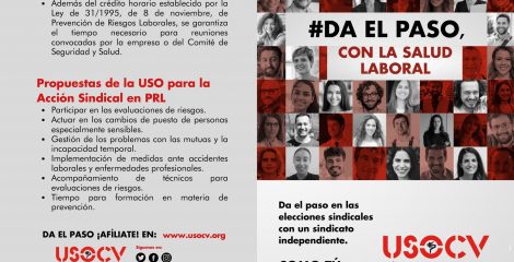 Díptico #DAELPASO con la salud laboral USO-CV Castellano