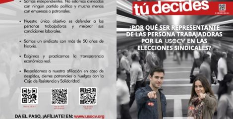 Díptico Sé le cambio, tú decides. Representantes USOCV Castellano