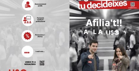 Díptico Sé el cambio, tú decides. Afíliate USO-Illes Balears