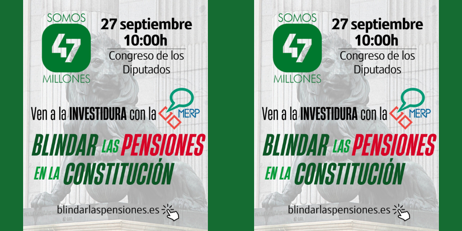 La MERP convoca concentración en el Congreso para reivindicar el blindaje de las pensiones