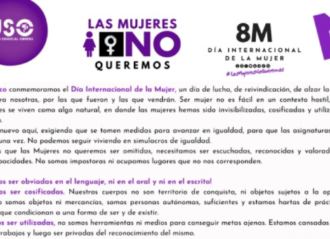 Manifiesto 8M. Las Mujeres No Queremos