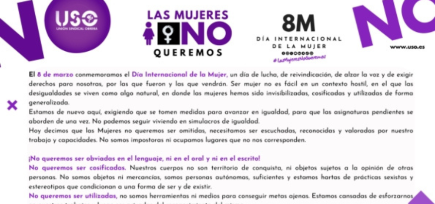 Manifiesto 8M. Las Mujeres No Queremos Manifiesto 8M. Las Mujeres No Queremos