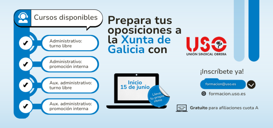 Prepara gratis con USO las oposiciones a la Xunta de Galicia