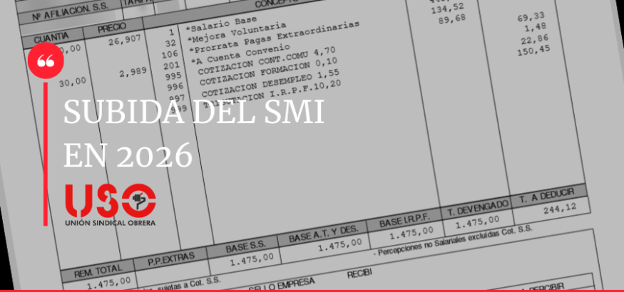 Sindicato USO. El SMI sube un 3,1 % en 2026: así afectará a tu nómina
