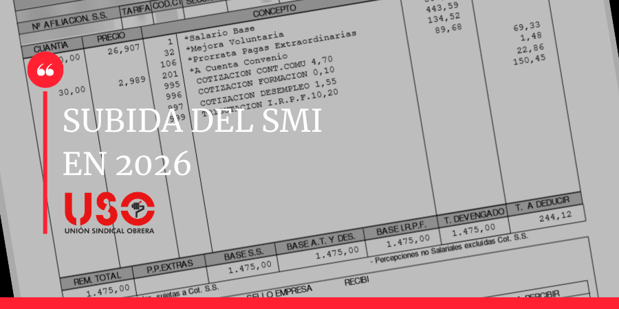 Sindicato USO. El SMI sube un 3,1 % en 2026: así afectará a tu nómina