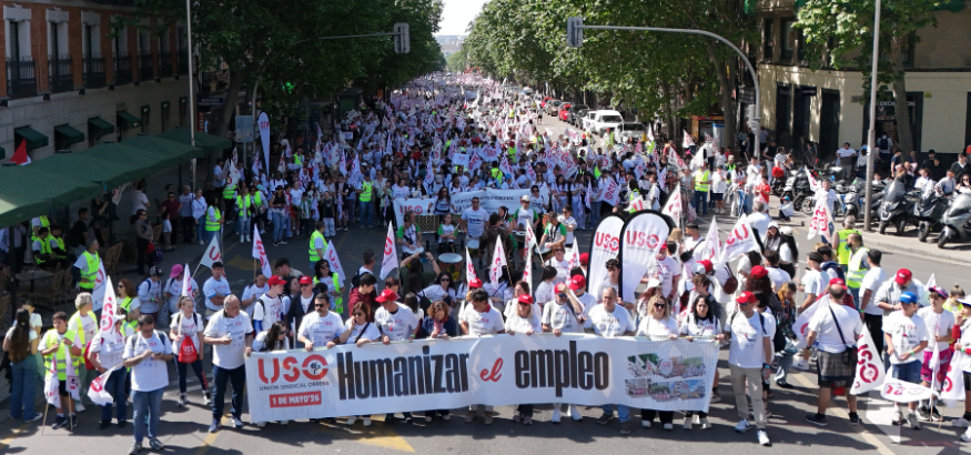 Más de 6.000 personas llenan Madrid el 1 de Mayo con USO al grito de "Humanizar el empleo"