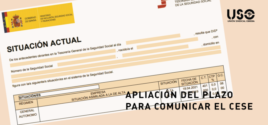 Ampliación del plazo para comunicar el cese de actividad laboral