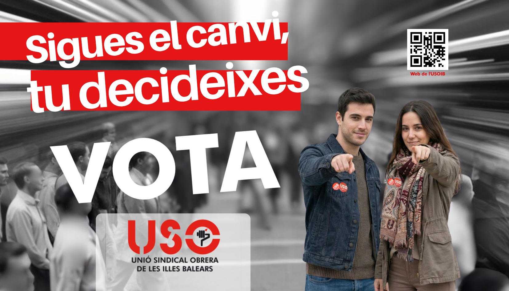 Adhesivo Vota. Sé el cambio, tú decides. USO-Illes Balears